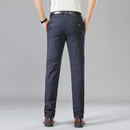 Autumn Winter Casual Pants Men Classic Style Straight Slim Thick High Waist Elastic Trousers