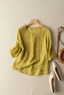 Women's T Shirt Casual Summer Cotton Linen Solid Loose Blouse
