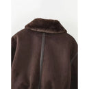Winter Women Vintage Brown Double Faced Jacket Female Faux Fur Warm Short Coat