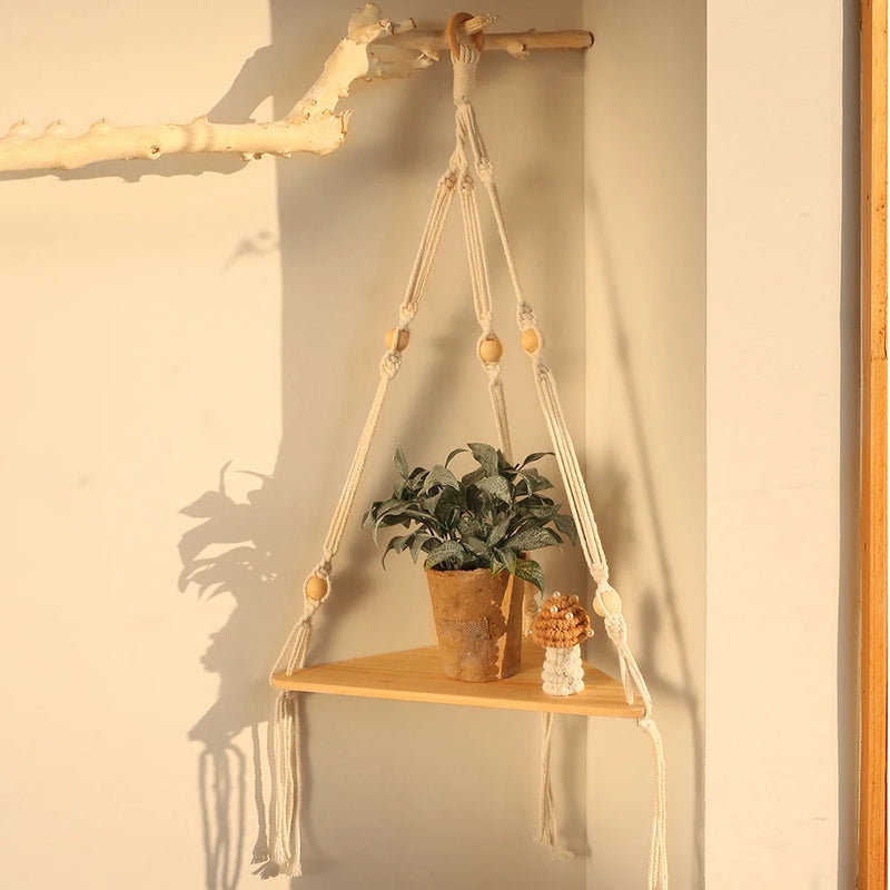 Floating Wall Shelf Wood Triangle Corner Display Stand Home Decoration Wall Hanging Decor