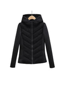 Winter Cropped Patchwork Hooded Slim Warm Cotton Coat Long Sleeve Zipper Female Outerwear Chic Tops