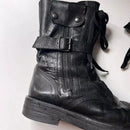 Retro Round Toe Black Leather Boots Men Rivets Belt Buckles Side Zipper Straps Punk Style Motorcycle Riding Boots