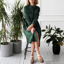 Autumn Corduroy Chic Elegant Shirt Dress For Women Solid Single Breasted Party Dress With Pockets