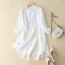 Women Linen Embroidery Blouses Half Sleeve Summer Long Shirts Breathable Female Blouses