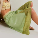 Women Lace Floral Bloomers Pants Silk Satin Patchwork Ruffles Slip Midi Pants