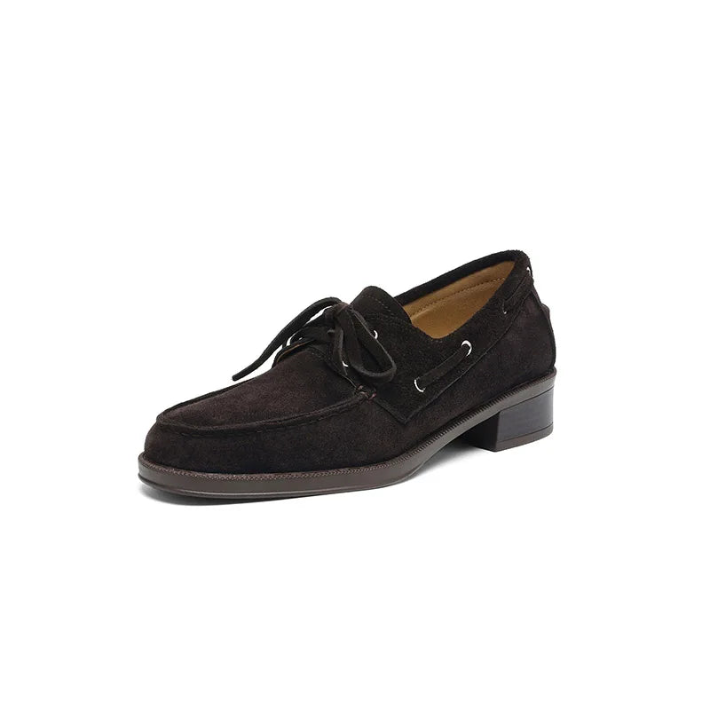 Women retro round toe oxfords 3.5cm mid heels black pumps