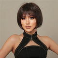 Human Hair Costume Wig Short Straight Natural Straight Bob Layered Haircut Neat Bang With Bangs