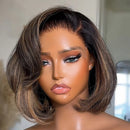Natural Black To Blonde Short Bob Cut Wig Human Hair Wig Easy To Wear For Women Daily Use