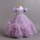 Girls Pearl Puff Sleeve Princess Dress 4-12 Years Old Embroidered Puff Skirt Carnival Birthday Party Evening Dress