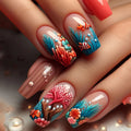 Long nails for women girls ocean jellyfish turtle cute animals design press on nail art tips
