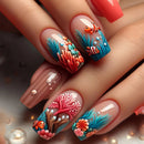 Long nails for women girls ocean jellyfish turtle cute animals design press on nail art tips