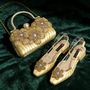 Shoes and Bag Ladies Heel Decoration Pure Elegant Flower Wedding Shoes and Bag Full Rhinestone Handbag