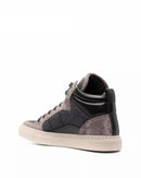 Women's High-Top Shoes Genuine Leather Contrast Bead Chains Lace-Up Casual Sneakers