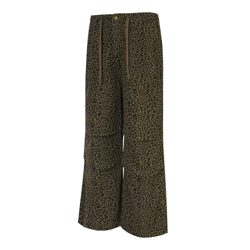 Spliced Casual Pants Mens Pleated High Street Drawstring elastic waist Loose Wide leg Trousers Men