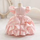 Summer Satin Baby Girls Crystal Embellished Dress Formal Holiday Ball Gown for Kids