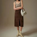 Lady Luxury Leather Skirt Women Skirt Spring Autumn Genuine Midi Dress