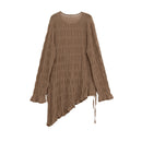 Autumn individual and unique design casual pleated long-sleeved knitted sweater