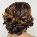 Curly hair bun with brown and blonde color on a white background, Obroi