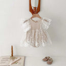 Baby GirlWaffle Grid Lace Romper Dress Style Chic Outfit for Summer Outings