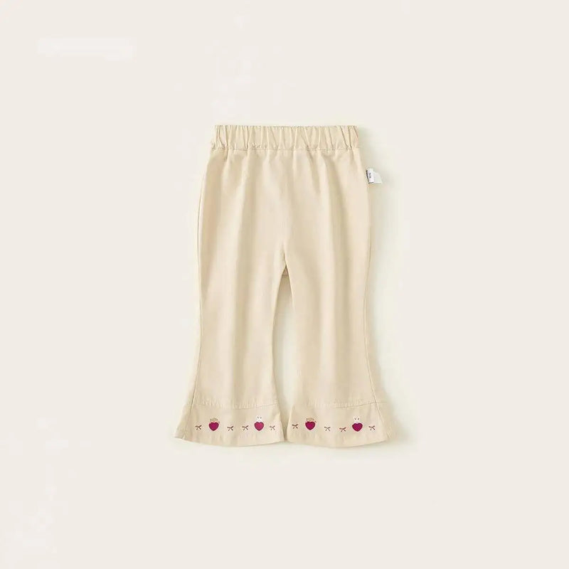 Spring Autumn Children Pants 1-10Y Girls Cotton Cartoon Bell-bottoms Casual Flare Trousers