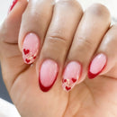 Simple White Nails Pink Heart Pattern Almond False Nail Wear for Fingernail DIY Decoration Patches