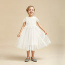 Summer Vintage Lace Tulle Dress Flower Elegant Kids Princess Dresses for Wedding Birthday Party Costume Girl Clothes