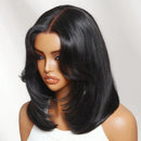 7x5 Lace Pre Layered Bob Wig Human Hair with Curtain Bang Pre Cut Pre Bleached Glueless Wig