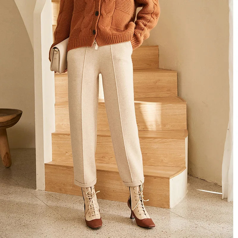 Cashmere white black brown beige Ankle-length pants Women thicken spring pants