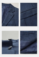 Men Luxury Suits Set Wool Cashmere Deep Blue Plaid Blazer Pant Slim Fit Wedding Groom Wear