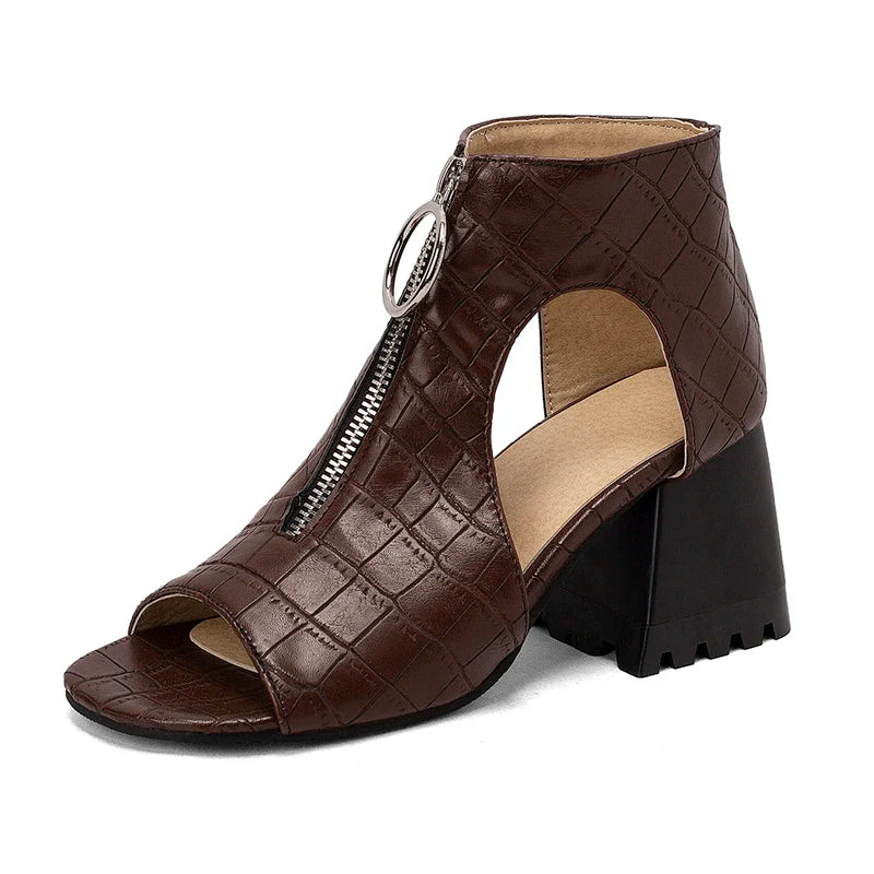 Women Sandals Elegant Rome Ladies Comfortable Zip Peep Toe Shoes