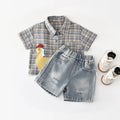 Summer Children's Clothing Leisure Breathable Boys' Set Top with Ripped Denim Shorts Two Piece Set