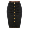 Women Jean Skirt With Belt High Waist Ruched Front Bodycon Skirt