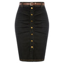 Women Jean Skirt With Belt High Waist Ruched Front Bodycon Skirt