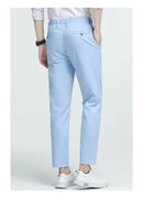 Men Solid Casual Suit Pants Loose Elasticity Formal Cropped Pants