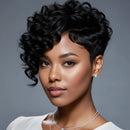 Short Pixie Cut Wig Human Hair Wigs for Women Human Hair with Side Bangs Curly Layered Virgin Pixie Wigs
