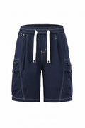 Men Denim Shorts Loose Fit Casual Denim Shorts with Elastic Wasit Drawstring Summer Shorts