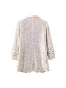 Women Coat Shiny Sequin Cardigan Open Stitch Long Sleeve Club Spring Autumn Blazer Jacket