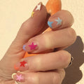Press on False Nails with Flower starfish heart Design Fake Nail Reusable Round Full Cover Nails Tips