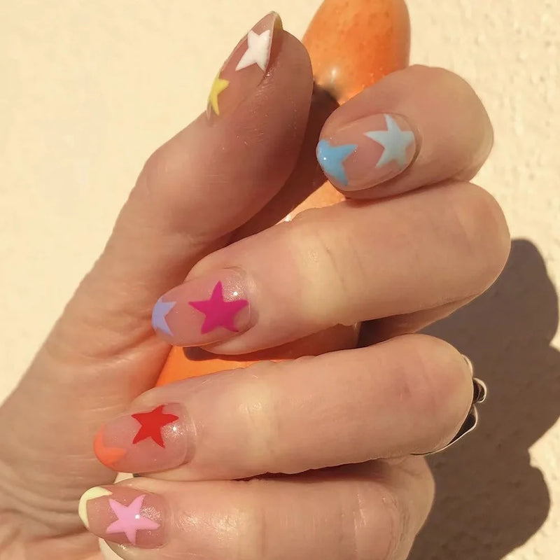 Press on False Nails with Flower starfish heart Design Fake Nail Reusable Round Full Cover Nails Tips