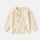 Baby Girls Cotton Sweaters Autumn Winter Kids Pearl Mesh Flowers Design Cardigan Coat Toddler Knitted Top