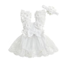 0-24M Infant Baby Girl Romper Dress Sleeveless Bow Flower Lace Tulle Dress Bodysuit Headband Newborn Summer Outfits