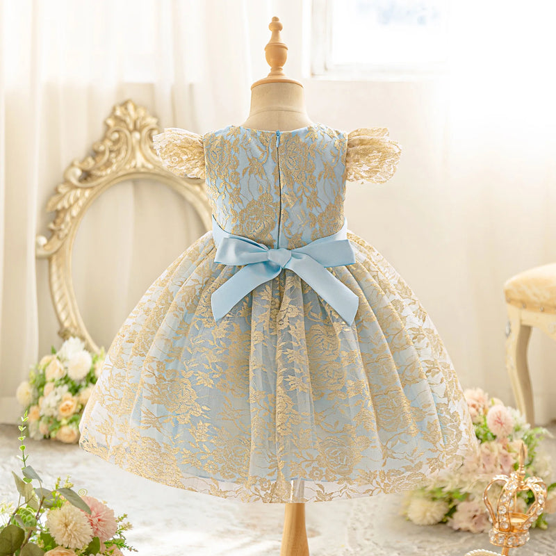 3-10 years old embroidery elegant princess dress girl luxurious golden lace retro children festivals festival party dress carniv