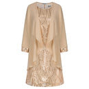 Evening Dresses Women 2pcs Set Outfits Sleeveless Crew Neck Sequined Dress