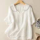 Lapel Short-sleeved Shirt for Women in Summer Loose Slim Linen Top