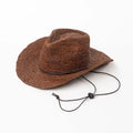 Panama Top Hat Natural Grass Cowboy Hat with Rope Hook Foldable Straw Hat