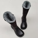 Winter Boots Wide Toe Women's Shoes Natural Wool Genuine Leather Long Noses Knight Boots