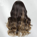 Butterscotch Highlights Brown Loose Wave Human Hair Glueless Wig with Face Framing Layers