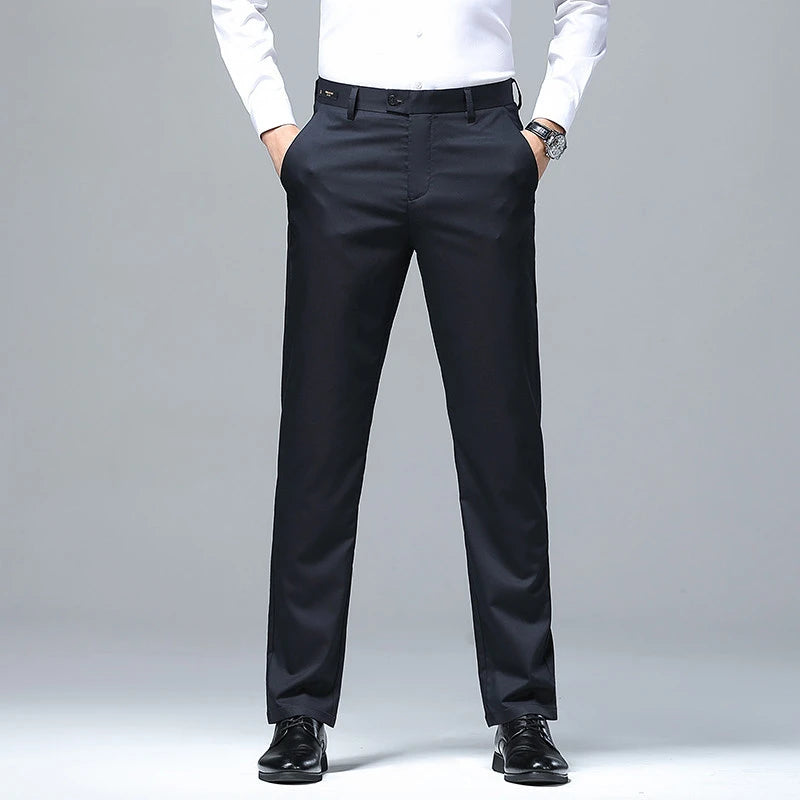 Casual Straight Pants Mens Light Thin Ice Silks No Ironing Trouser Fashion Business Quick Dry Pant Summer