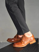 Autumn Men Formal Shoes Genuine Leather Dress Shoes Round Toe Lace Up Oxfords