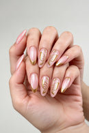 96pcs Almond Press On Nails Pink Fake Nails Gold Line Star Butterfly Design Nail Files